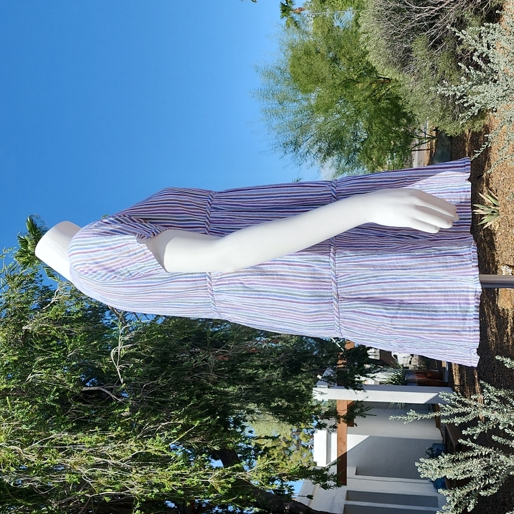 MADEWELL Striped Tiered Mini Dress XS Babydoll Swing Tunic Ruffle 100% Cotton - Picture 5 of 15